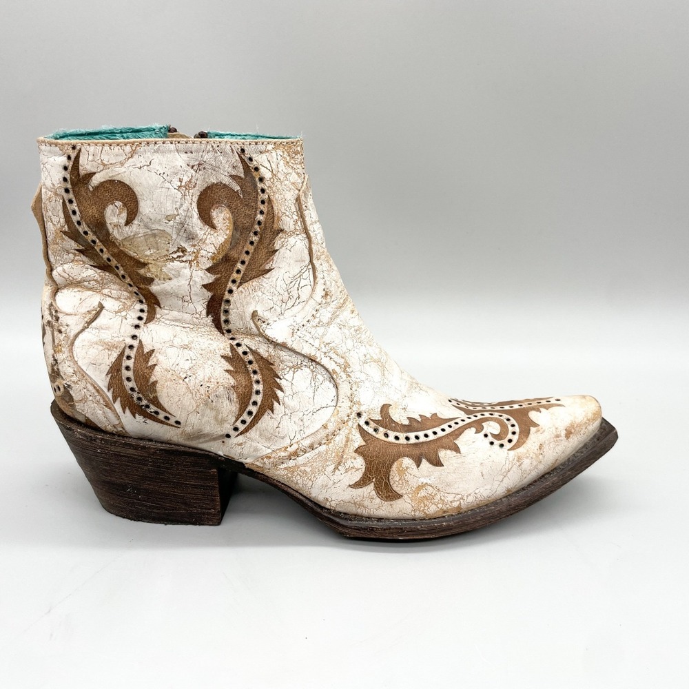Corral Womens 8.5M Distressed White Brown Leather Western Boots Coastal Cowgirl